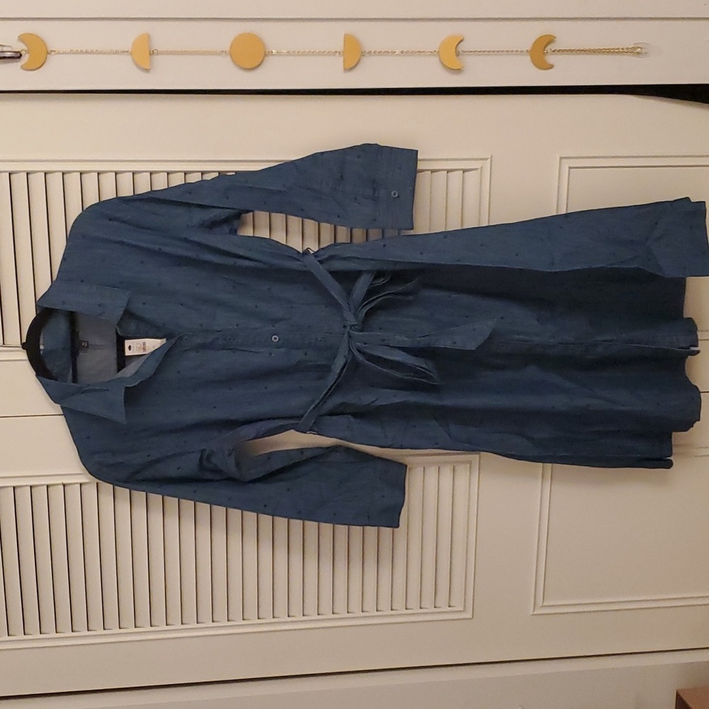 3/4 Sleeve Chambray Dotted Dress
